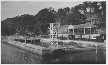 Roseville Baths (Roseville, NSW), 1938. Roseville Baths were situated on Middle Harbour, near Roseville Bridge. They were demolished in 1974.